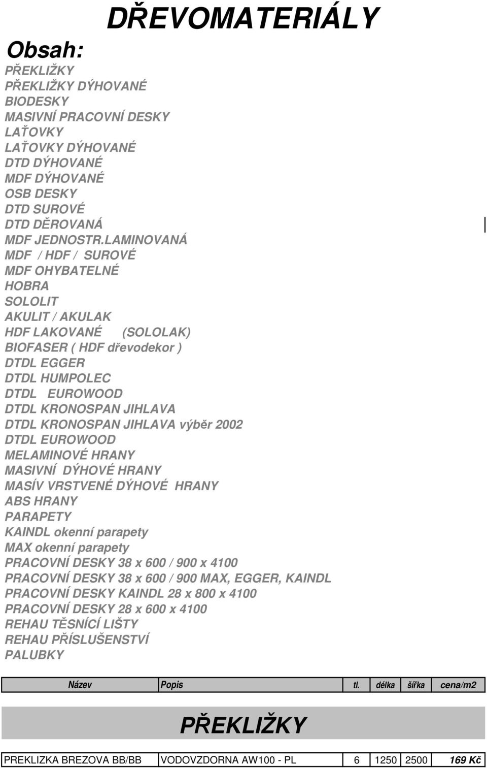 JIHLAVA DTDL KRONOSPAN JIHLAVA výběr 2002 DTDL EUROWOOD MELAMINOVÉ HRANY MASIVNÍ DÝHOVÉ HRANY MASÍV VRSTVENÉ DÝHOVÉ HRANY ABS HRANY PARAPETY KAINDL okenní parapety MAX okenní parapety PRACOVNÍ DESKY