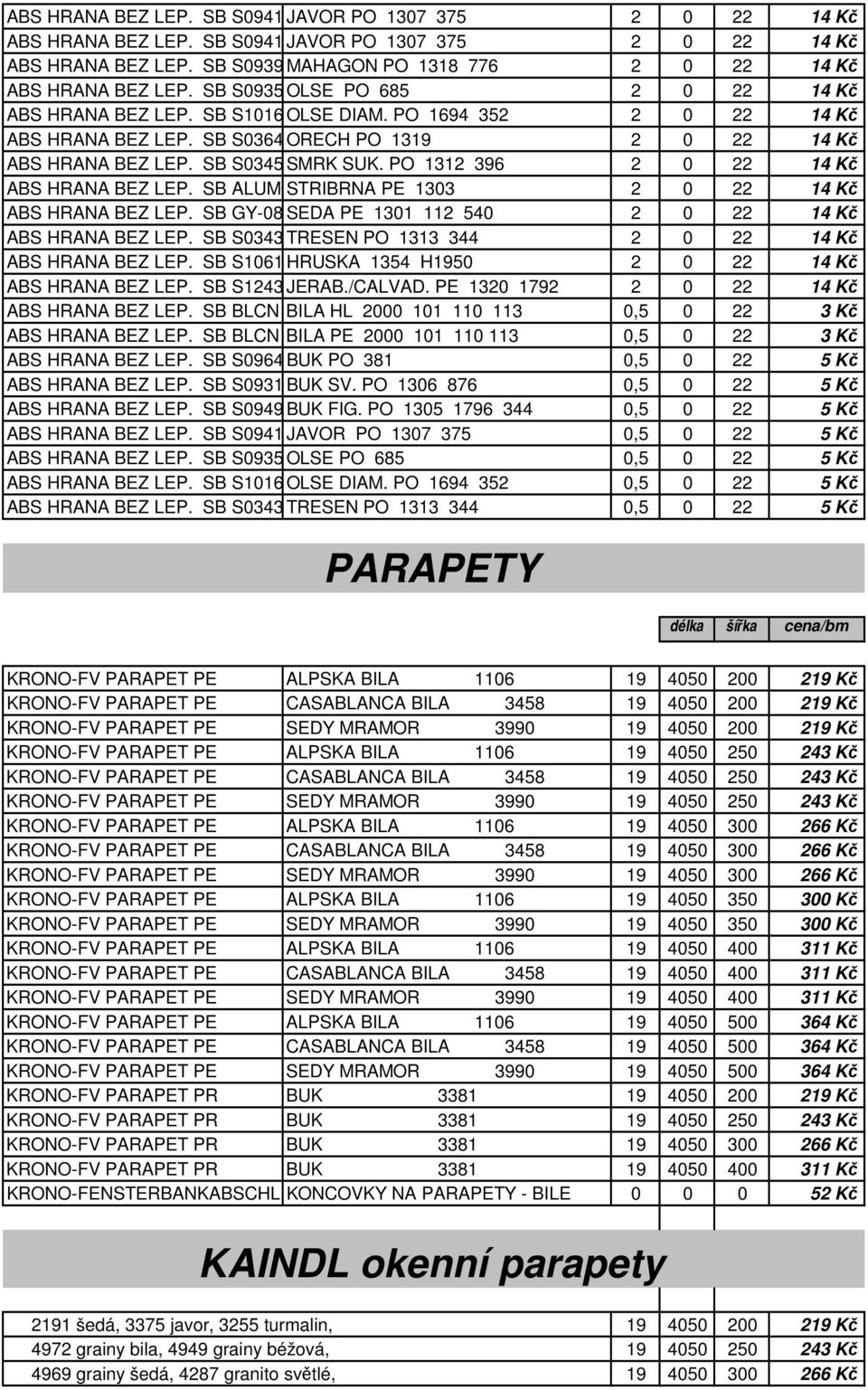 PO 1312 396 2 0 22 14 Kč ABS HRANA BEZ LEP. SB ALUM018 STRIBRNA PE 1303 2 0 22 14 Kč ABS HRANA BEZ LEP. SB GY-085SEDA PE 1301 112 540 2 0 22 14 Kč ABS HRANA BEZ LEP.