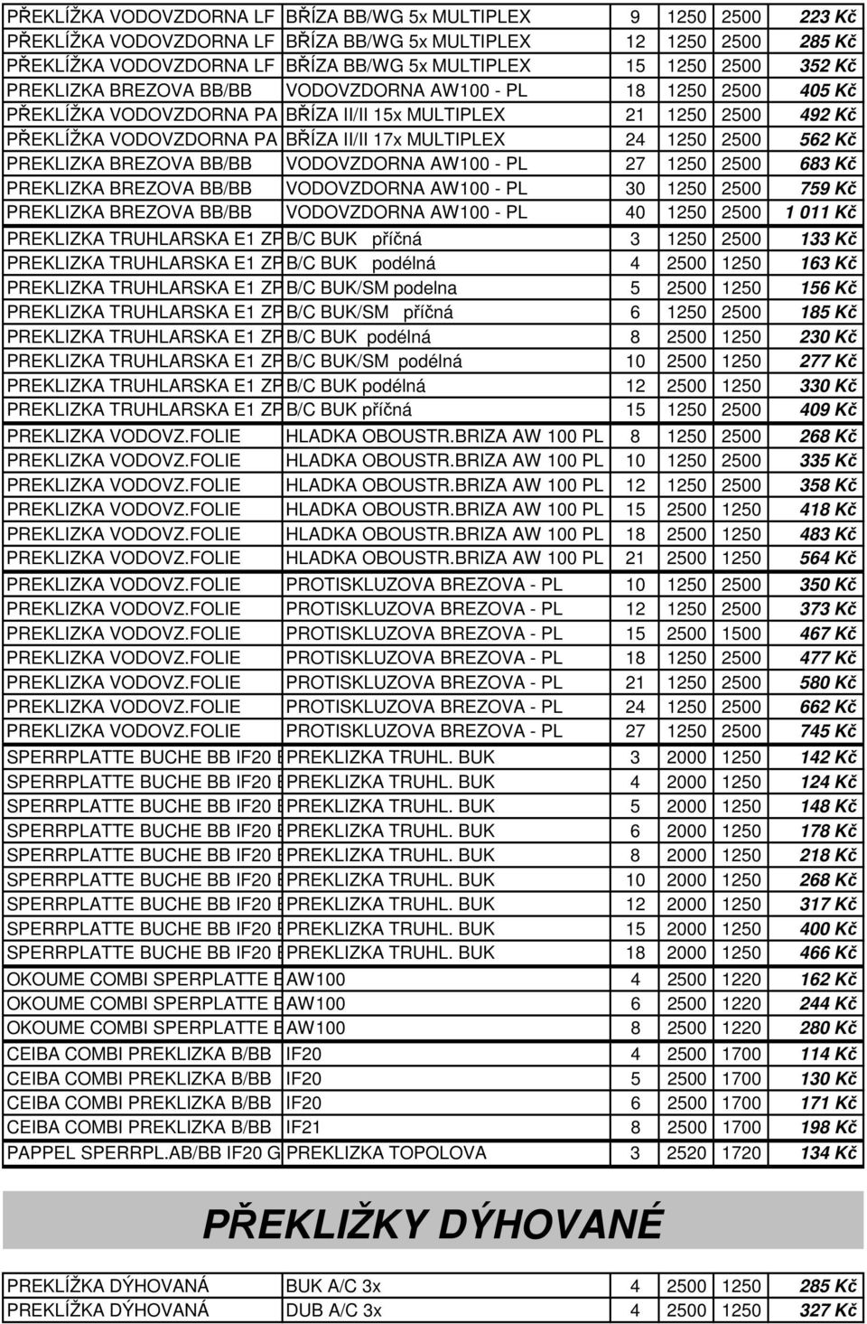 MULTIPLEX 24 1250 2500 562 Kč PREKLIZKA BREZOVA BB/BB VODOVZDORNA AW100 - PL 27 1250 2500 683 Kč PREKLIZKA BREZOVA BB/BB VODOVZDORNA AW100 - PL 30 1250 2500 759 Kč PREKLIZKA BREZOVA BB/BB VODOVZDORNA