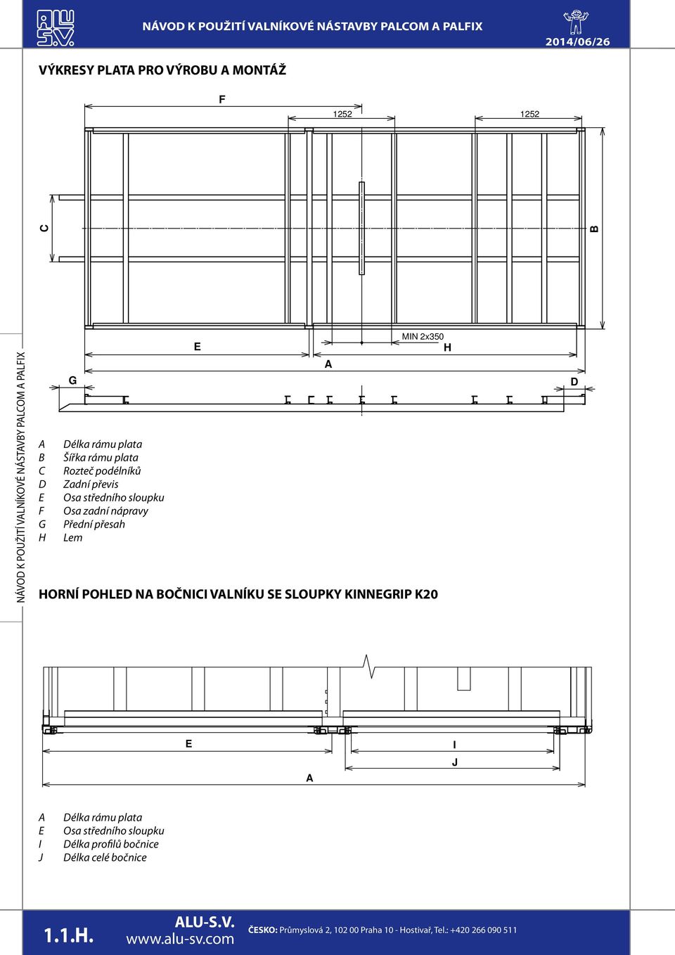 Přední přesah Lem MN 2x350 H HORNÍ POHLD N BOČNC VLNÍKU S SLOUPKY KNNGRP K20 D