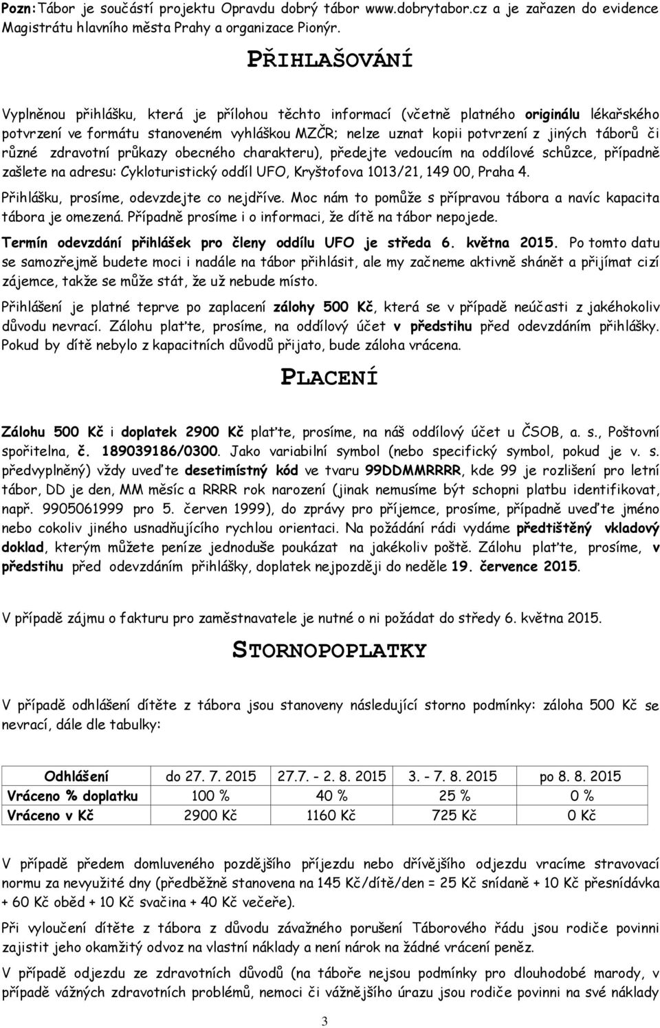 zdravtní průkazy becnéh charakteru), předejte veducím na ddílvé schůzce, případně zašlete na adresu: Cyklturistický ddíl UFO, Kryštfva 1013/21, 149 00, Praha 4.