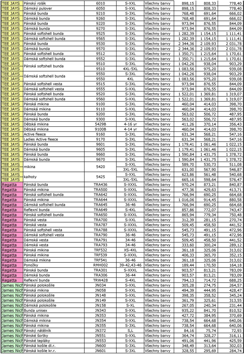 876,55 844,09 TEE JAYS Pánská softshell bunda 9525 S-3XL Všechny barvy 1 282,39 1 154,15 1 111,41 TEE JAYS Dámská softshell bunda 9565 S-3XL Všechny barvy 1 282,39 1 154,15 1 111,41 TEE JAYS Pánská