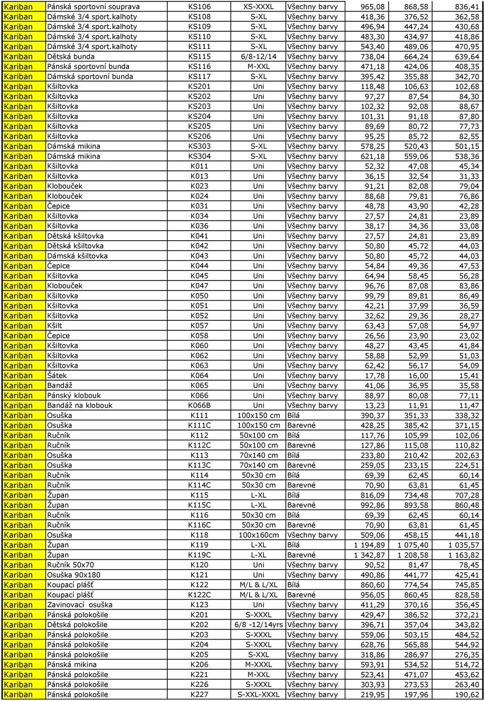 kalhoty KS111 S-XL Všechny barvy 543,40 489,06 470,95 Kariban Dětská bunda KS115 6/8-12/14 Všechny barvy 738,04 664,24 639,64 Kariban Pánská sportovní bunda KS116 M-XXL Všechny barvy 471,18 424,06