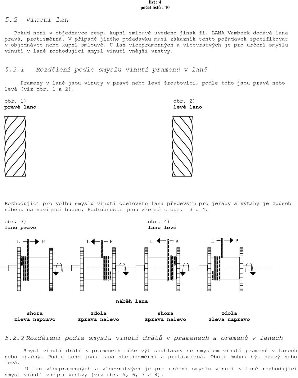 U lan vícepramenných a vícevrstvých je pro určení smyslu vinutí v laně rozhodující smysl vinutí vnější vrstvy. 5.2.