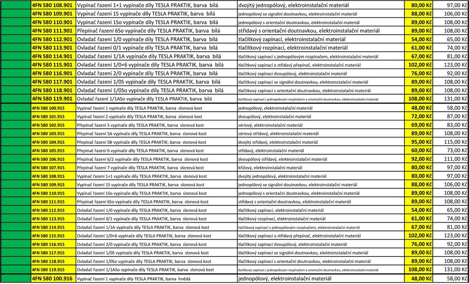 901 Vypínač řazení 1So vypínače díly TESLA PRAKTIK, barva bílá jednopólový s orientační doutnavkou, elektroinstalační materiál 89,00 Kč 108,00 Kč 4FN 580 111.