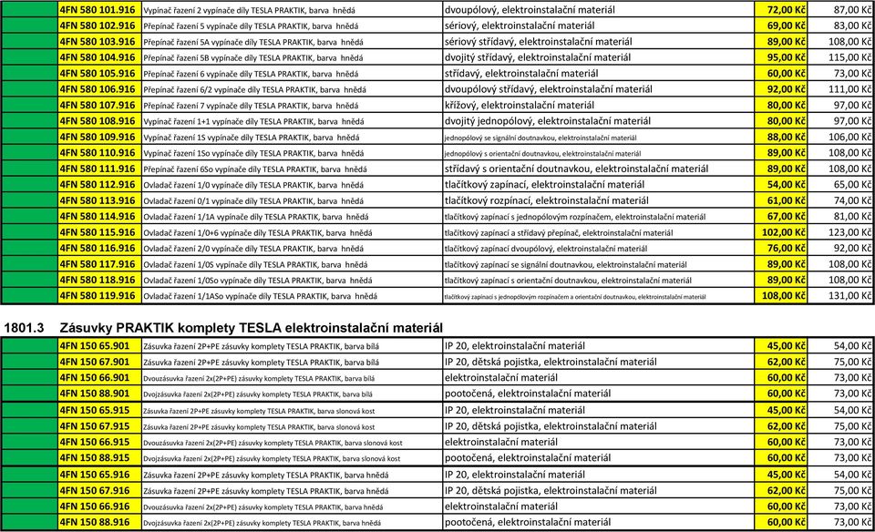 916 Přepínač řazení 5A vypínače díly TESLA PRAKTIK, barva hnědá sériový střídavý, elektroinstalační materiál 89,00 Kč 108,00 Kč 4FN 580 104.