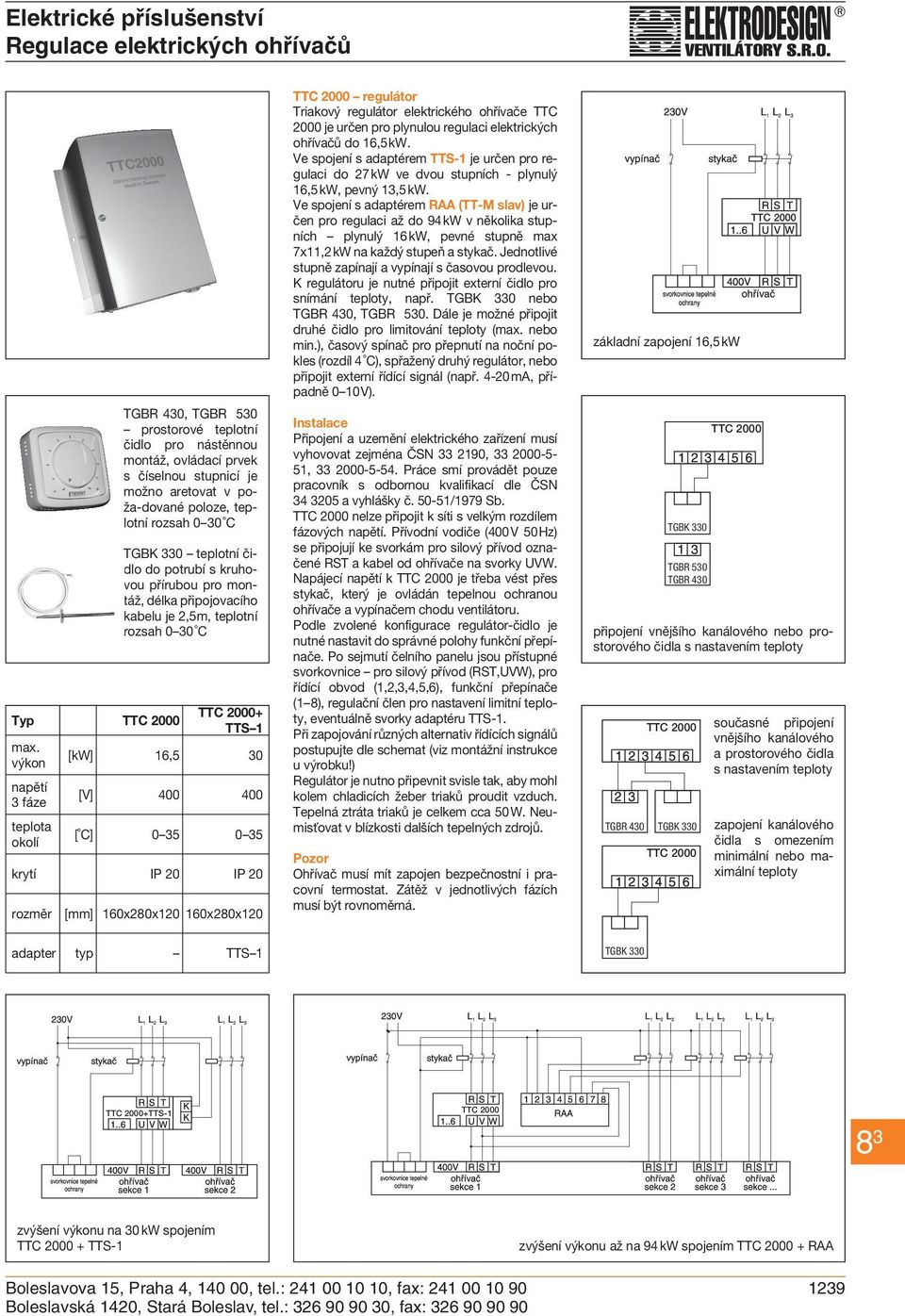 výkon [kw] 16,5 30 napětí 3 fáze [V] 400 400 teplota okolí [ C] 0 35 0 35 krytí IP 20 IP 20 rozměr [mm] 160x280x120 160x280x120 regulátor Triakový regulátor elektrického ohřívače TTC 2000 je určen