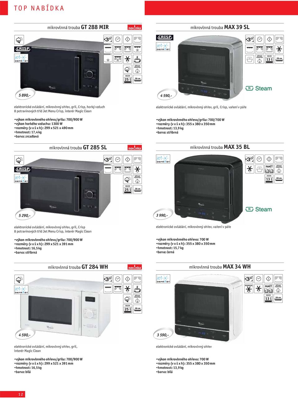 elektronické ovládání, mikrovlnný ohřev, gril, Crisp, vaření v páře výkon mikrovlnného ohřevu/grilu: 700/700 W rozměry (v x š x h): 355 x 380 x 350 mm hmotnost: 13,9 kg barva: stříbrná mikrovlnná