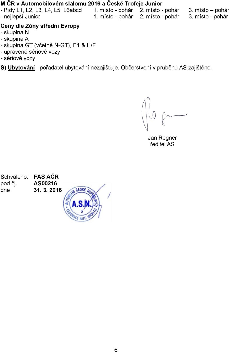 místo - pohár Ceny dle Zóny střední Evropy - skupina N - skupina A - skupina GT (včetně N-GT), E1 & H/F - upravené sériové