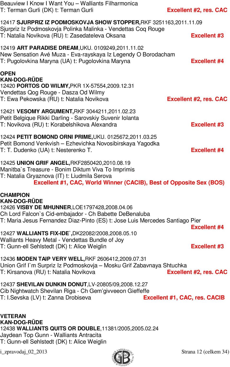 12.31 Vendettas Qog Rouge - Dasza Od Wilmy T: Ewa Pekowska (RU) t: Natalia Novikova Excellent #2, res. CAC 12421 VESOMY ARGUMENT,RKF 3044211,2011.02.