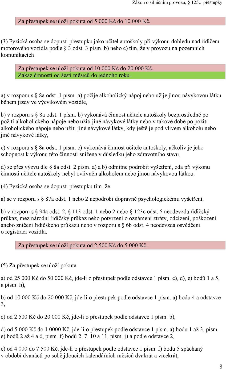 a) požije alkoholický nápoj nebo užije jinou návykovou látku během jízdy ve výcvikovém vozidle, b) v rozporu s 8a odst. 1 písm.