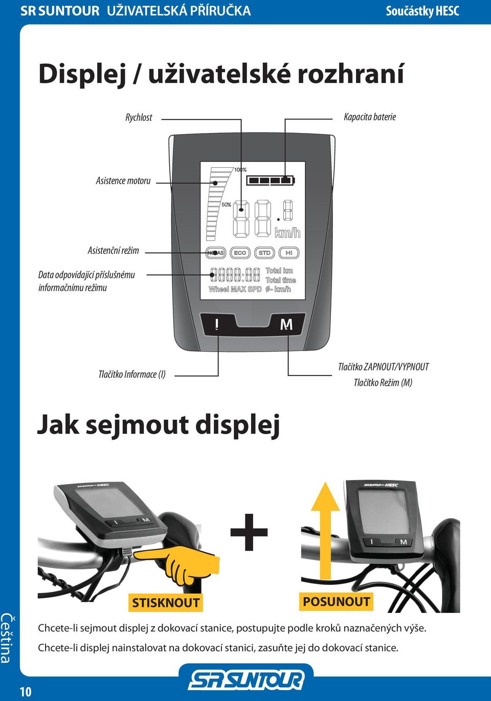 Režim (M) Jak sejmout displej STISKNOUT POSUNOUT Chcete-li sejmout displej z dokovací stanice, postupujte