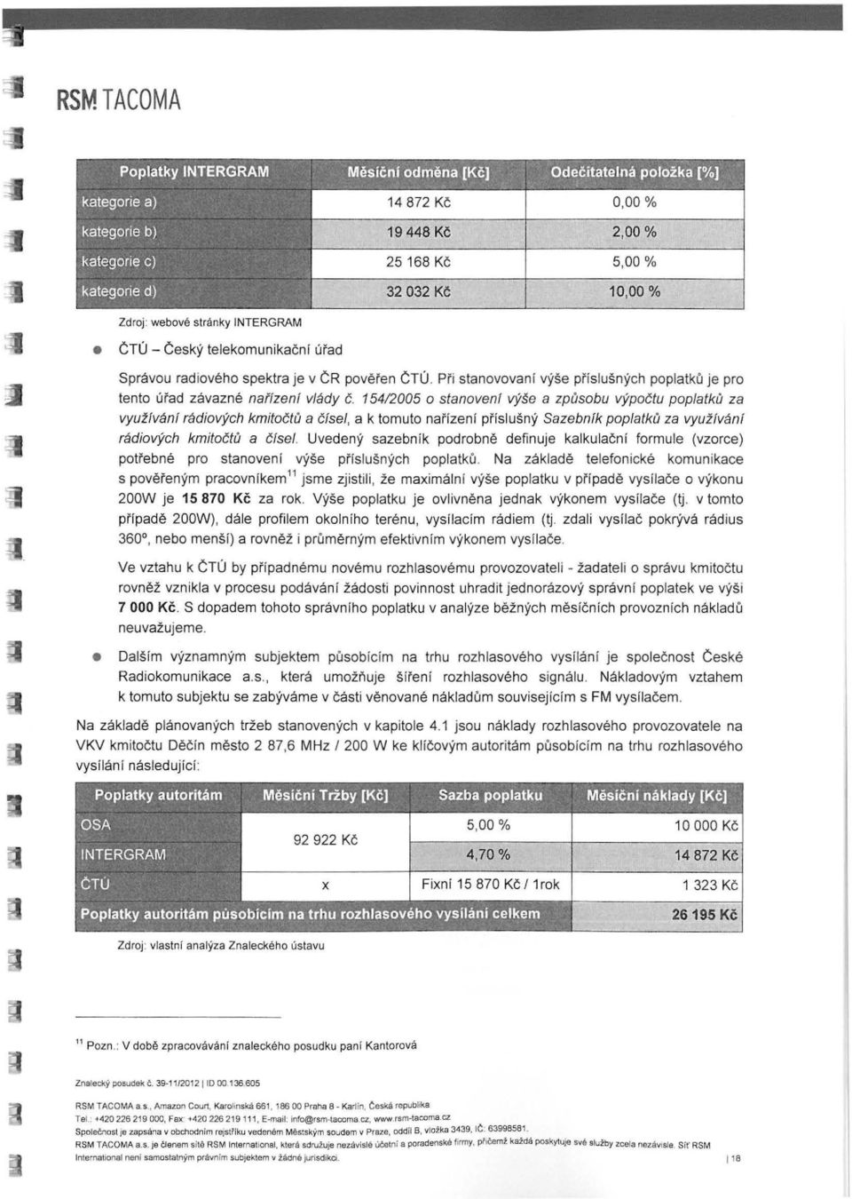 154/2005 o stanovení výše a způsobu výpočtu poplatků za využívání rádiových kmitočtů a čísel, a k tomuto nařízení příslušný Sazebník poplatků za využívání rádiových kmitočtů a čísel.