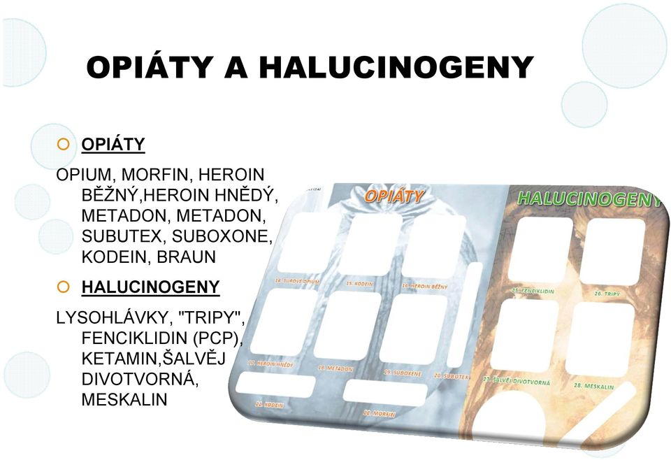 SUBOXONE, KODEIN, BRAUN HALUCINOGENY LYSOHLÁVKY,