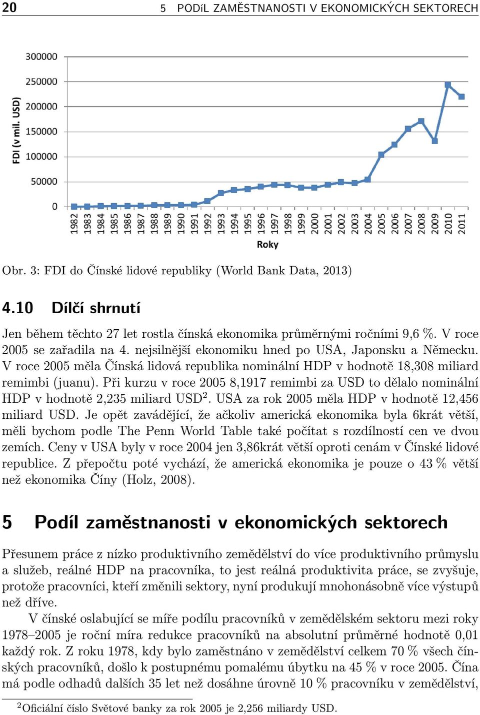 V roce 2005 měla Čínská lidová republika nominální HDP v hodnotě 18,308 miliard remimbi (juanu). Při kurzu v roce 2005 8,1917 remimbi za USD to dělalo nominální HDP v hodnotě 2,235 miliard USD 2.