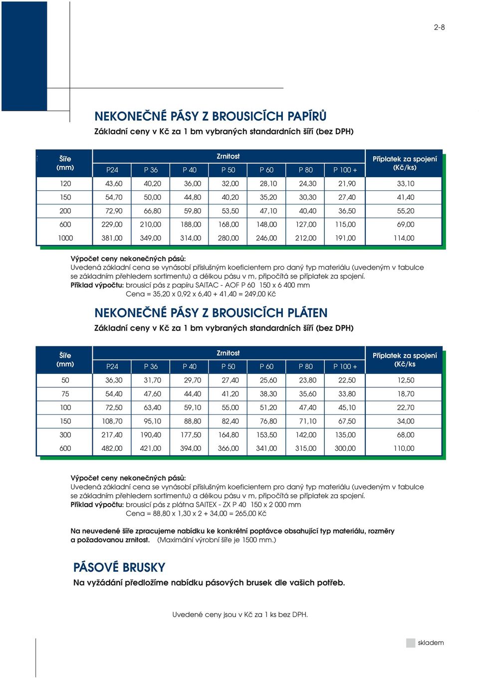 115,00 69,00 1000 381,00 349,00 314,00 280,00 246,00 212,00 191,00 114,00 Výpočet ceny nekonečných pásů: Uvedená základní cena se vynásobí příslušným koeficientem pro daný typ materiálu (uvedeným v