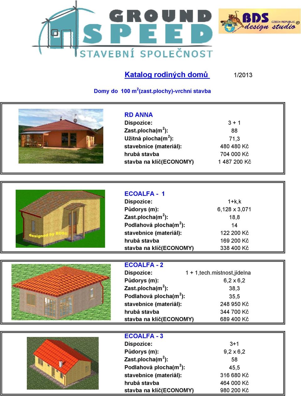 plocha(m 2 ): 18,8 Podlahová plocha(m 2 ): 14 122 200 Kč 169 200 Kč stavba na klíč(economy) 338 400 Kč ECOALFA - 2 Dispozice: 1 + 1,tech.