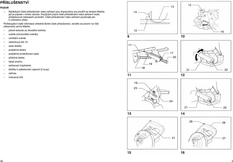 Pot ebujete-li další informace ohledn t chto ástí p íslušenství, obra te se prosím na Váš zákaznický servis Makita.