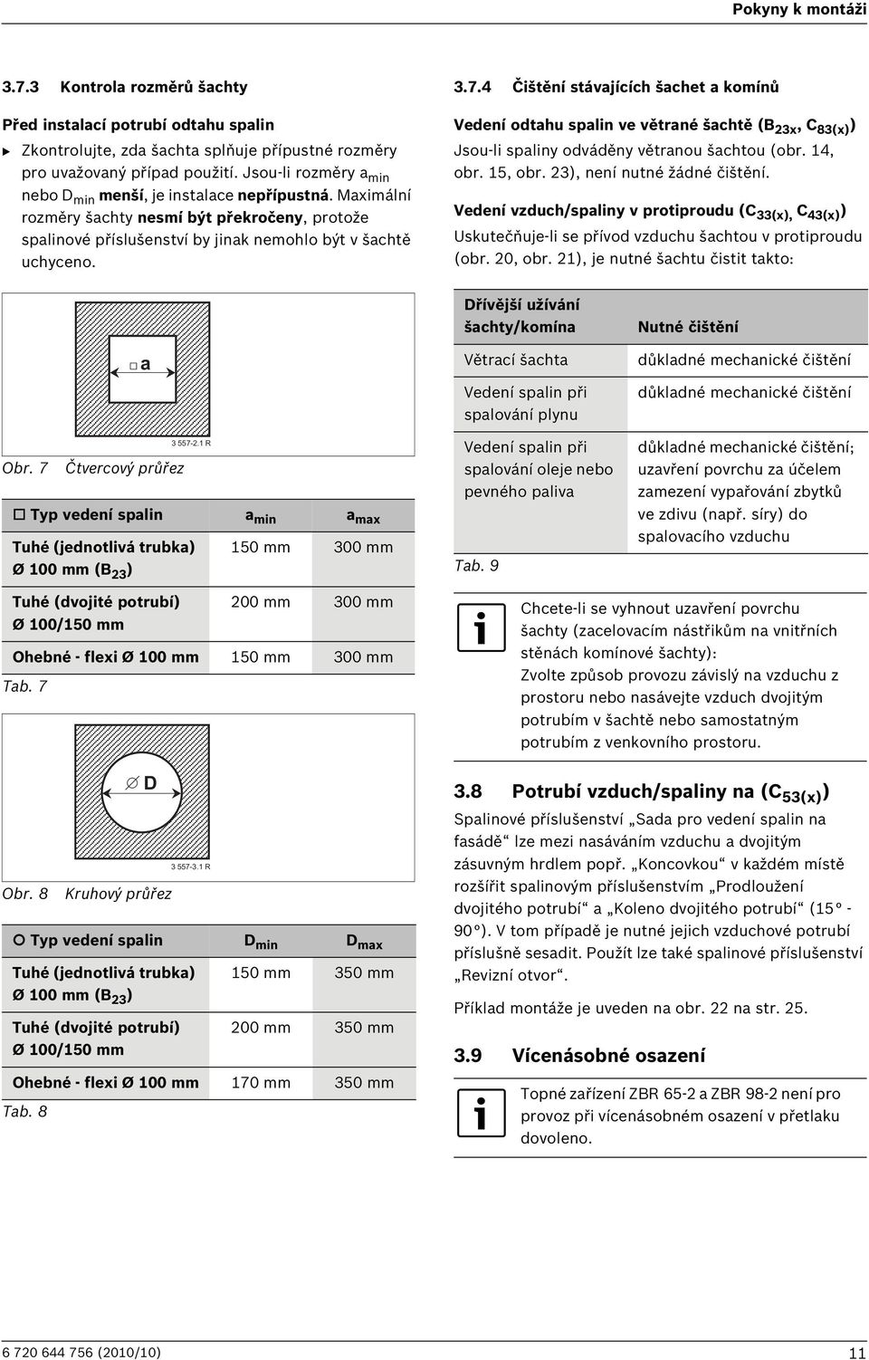 4 Čištění stávajících šachet a komínů Vedení odtahu spalin ve větrané šachtě (B 23x, C 83(x) ) Jsou-li spaliny odváděny větranou šachtou (obr. 14, obr. 15, obr. 23), není nutné žádné čištění.