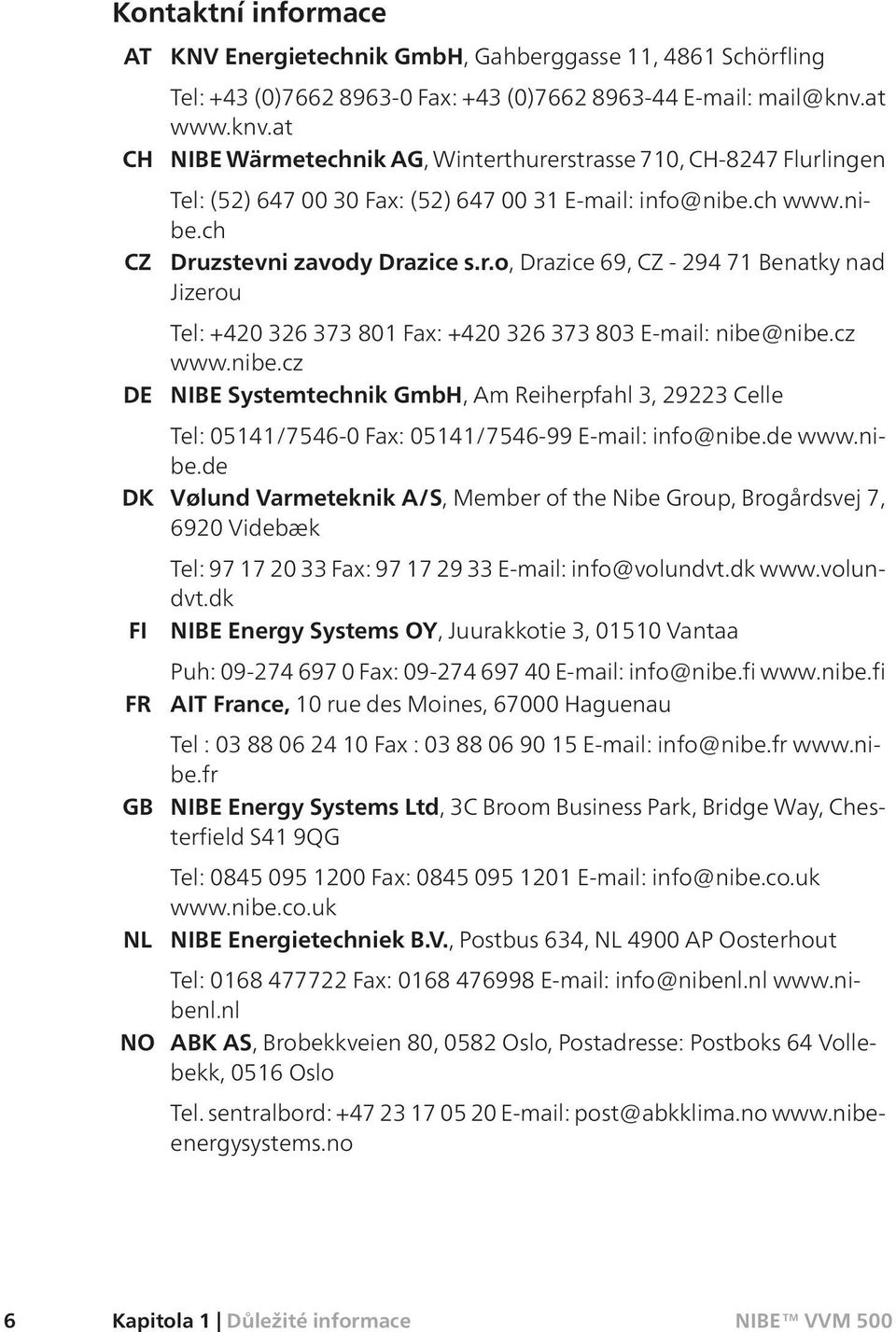 cz www.nibe.cz NIBE Systemtechnik GmbH, Am Reiherpfahl 3, 29223 Celle Tel: 05141/7546-0 Fax: 05141/7546-99 E-mail: info@nibe.de www.nibe.de Vølund Varmeteknik A/S, Member of the Nibe Group, Brogårdsvej 7, 6920 Videbæk Tel: 97 17 20 33 Fax: 97 17 29 33 E-mail: info@volundvt.