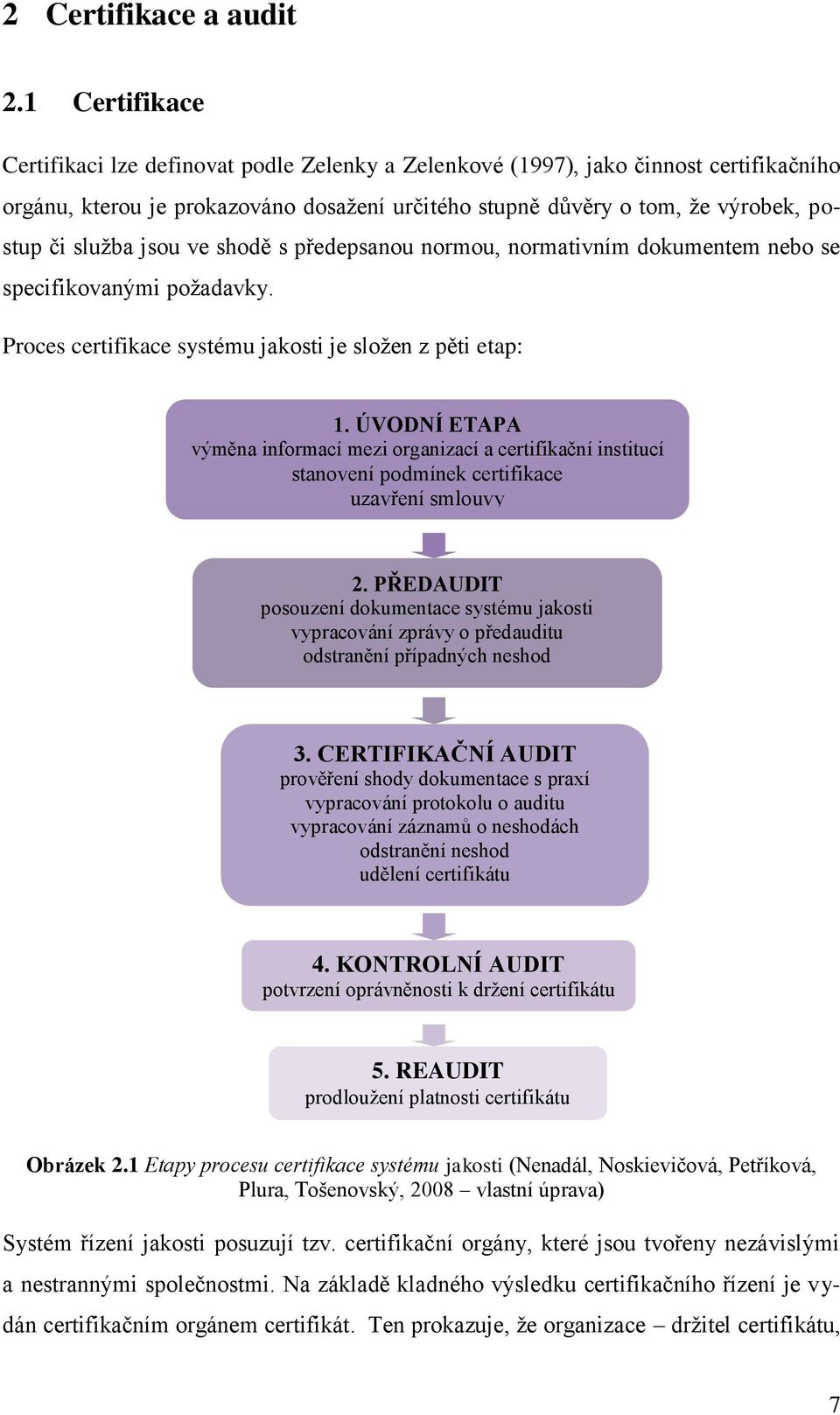 jsou ve shodě s předepsanou normou, normativním dokumentem nebo se specifikovanými poţadavky. Proces certifikace systému jakosti je sloţen z pěti etap: 1.