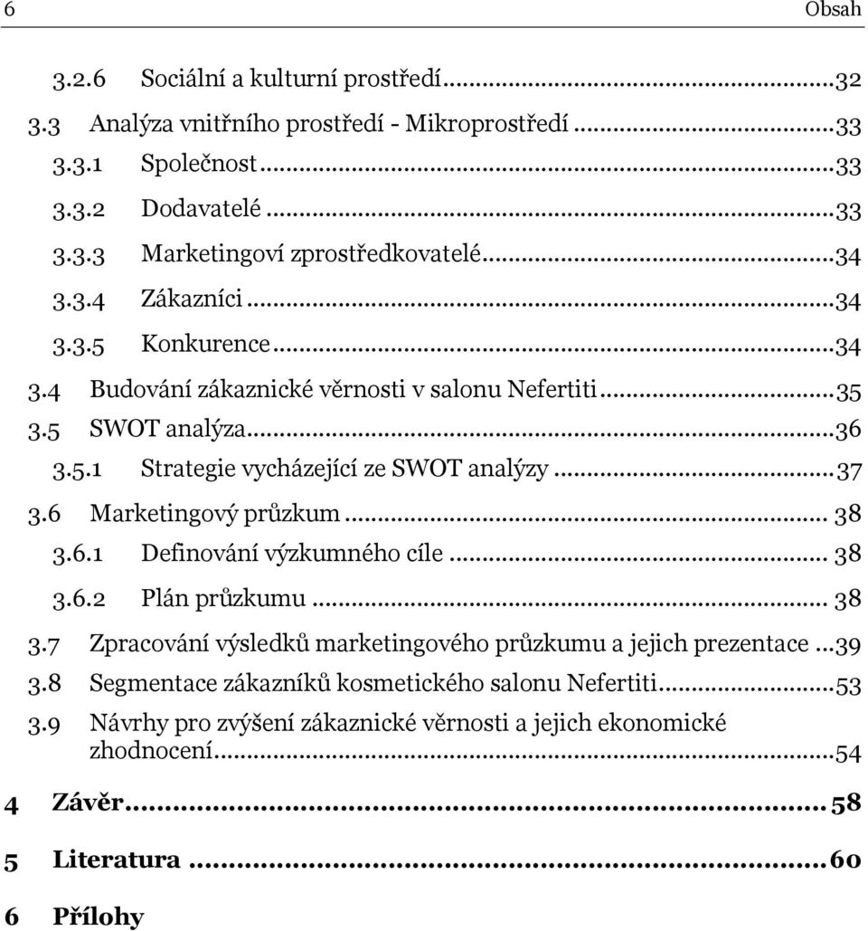 6 Marketingový průzkum... 38 3.6.1 Definování výzkumného cíle... 38 3.6.2 Plán průzkumu... 38 3.7 Zpracování výsledků marketingového průzkumu a jejich prezentace...39 3.