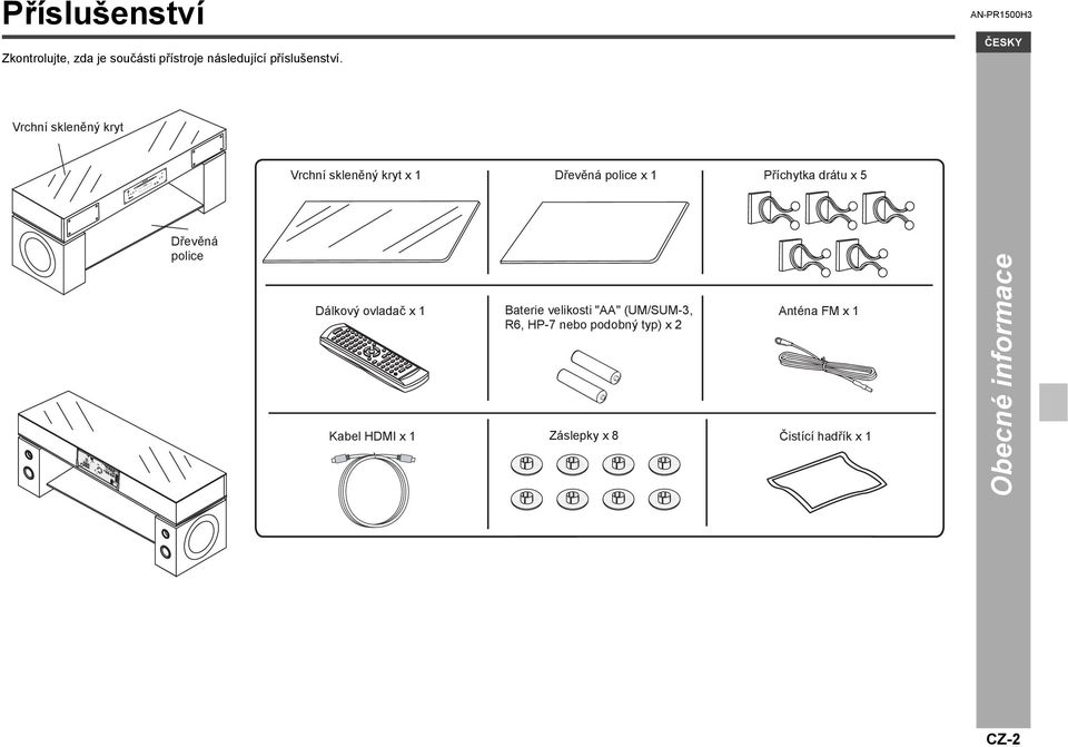 drátu x 5 Dřevěná police Dálkový ovladač x 1 Kabel HDMI x 1 Baterie velikosti "AA"