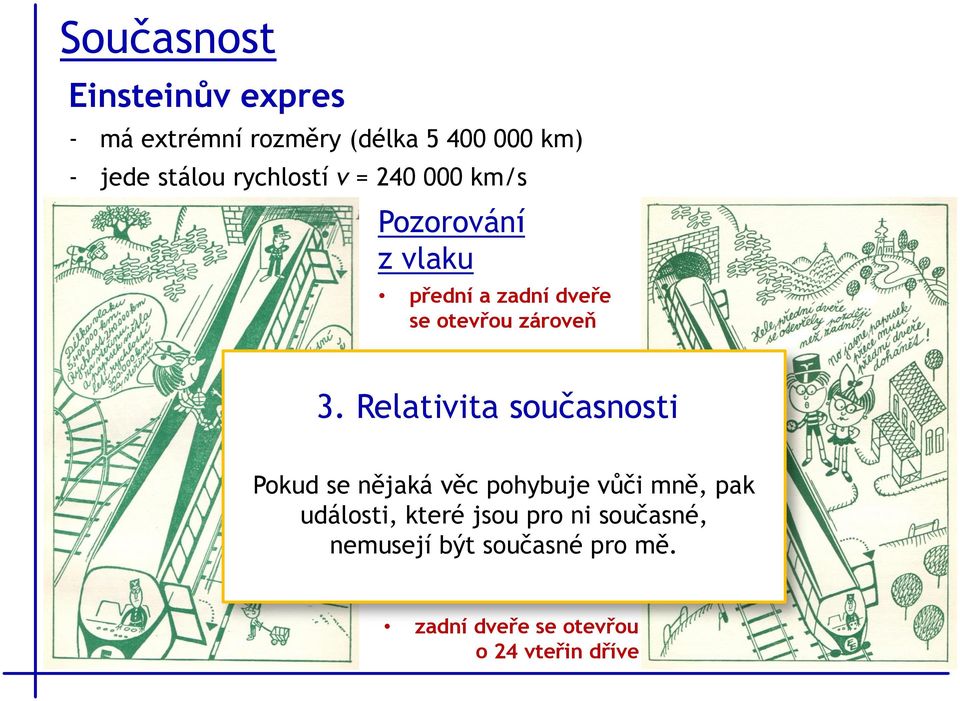 Relativita z nástupiště současnosti vlak je kratší, měří jen 3 240 000 km Pokud se nějaká věc pohybuje vůči mně, pak