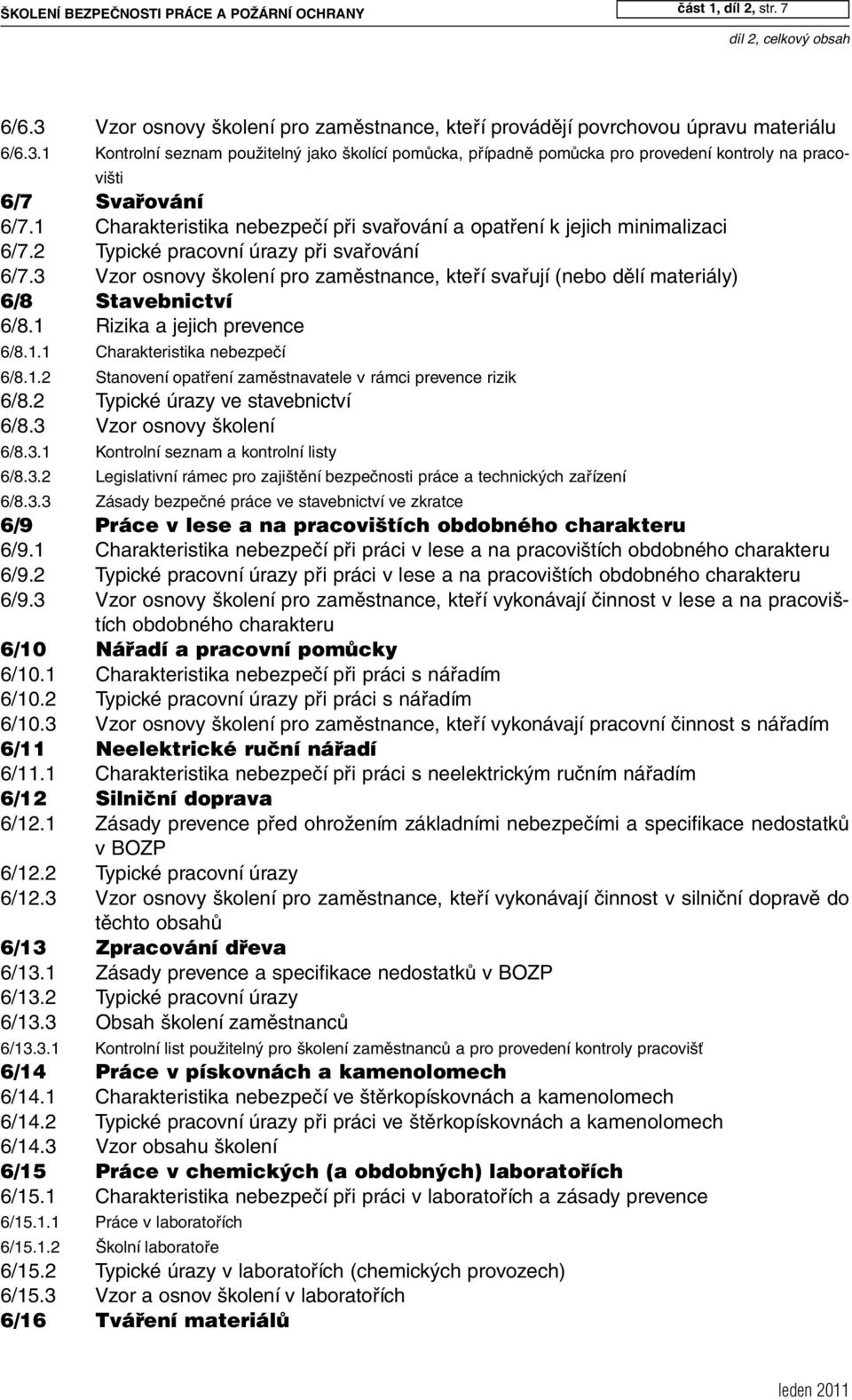 1 Kontrolní seznam použitelný jako školící pomůcka, případně pomůcka pro provedení kontroly na pracovišti 6/7 Svařování 6/7.