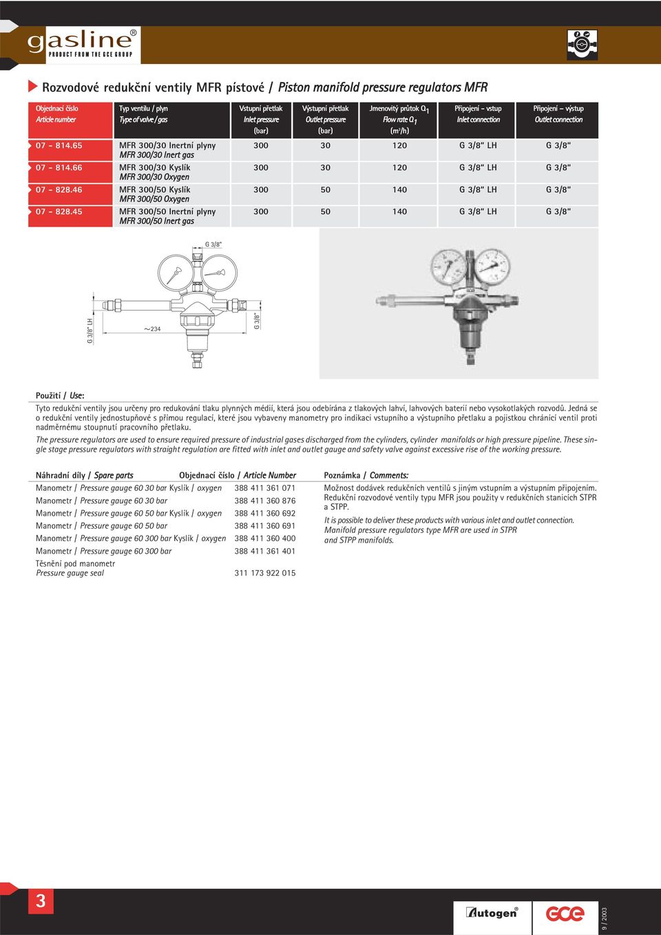 65 MFR 00/0 Inertní plyny 00 0 120 G /8 LH G /8 MFR 00/0 Inert gas 07-814.66 MFR 00/0 Kyslík 00 0 120 G /8 LH G /8 MFR 00/0 Oxygen 07-828.