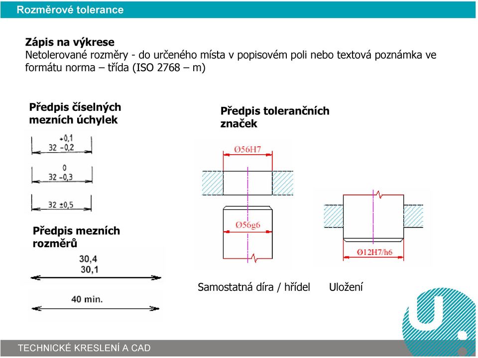 norma třída (ISO 2768 m) Předpis číselných mezních úchylek Předpis