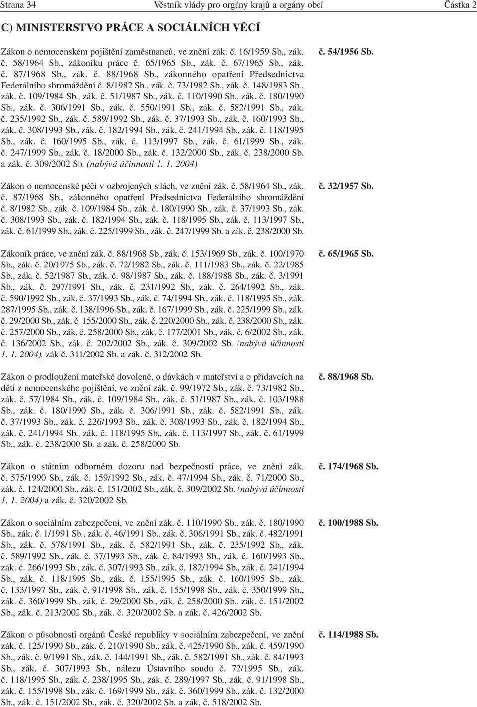 , zák. č. 109/1984 Sb., zák. č. 51/1987 Sb., zák. č. 110/1990 Sb., zák. č. 180/1990 Sb., zák. č. 306/1991 Sb., zák. č. 550/1991 Sb., zák. č. 582/1991 Sb., zák. č. 235/1992 Sb., zák. č. 589/1992 Sb.