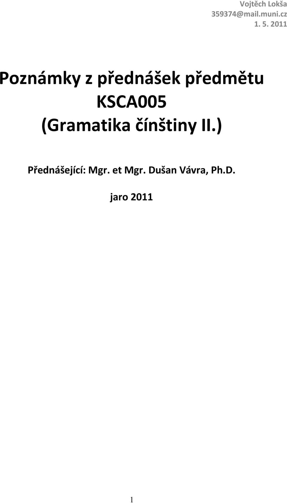 KSCA005 (Gramatika čínštiny II.