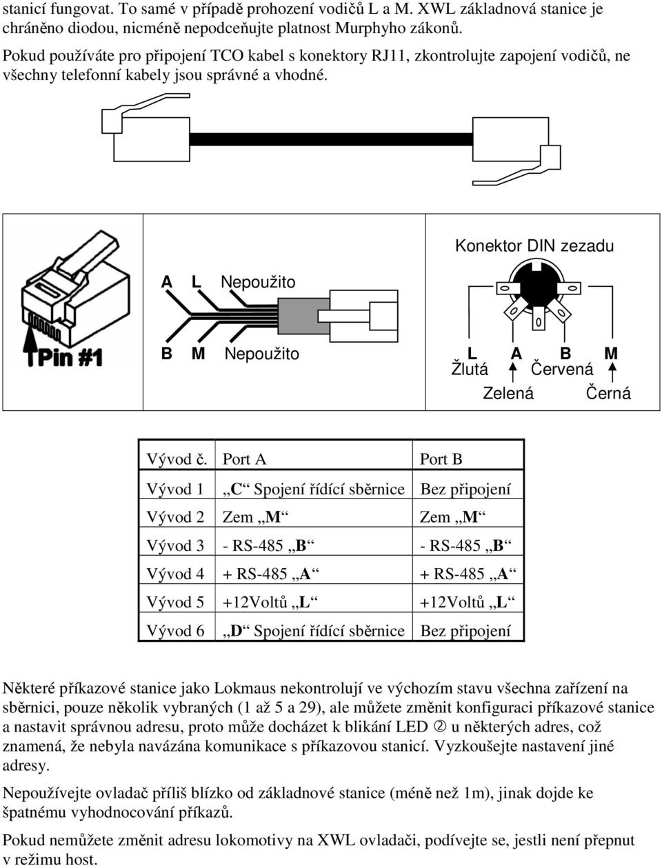 A L Nepoužito Konektor DIN zezadu B M Nepoužito L A B M Žlutá Červená Zelená Černá Vývod č.