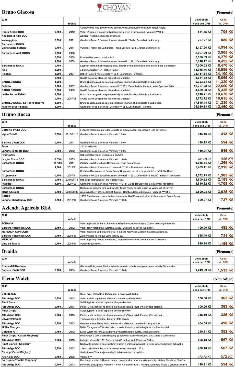 2011 Gambero Rosso 2 červené sklenice. Veronelli ***90 b., Duemilavini - 4 hrozny. 727.27 Kč 880 Kč Barbaresco DOCG Vigna Santo Stefano 0,750 l.