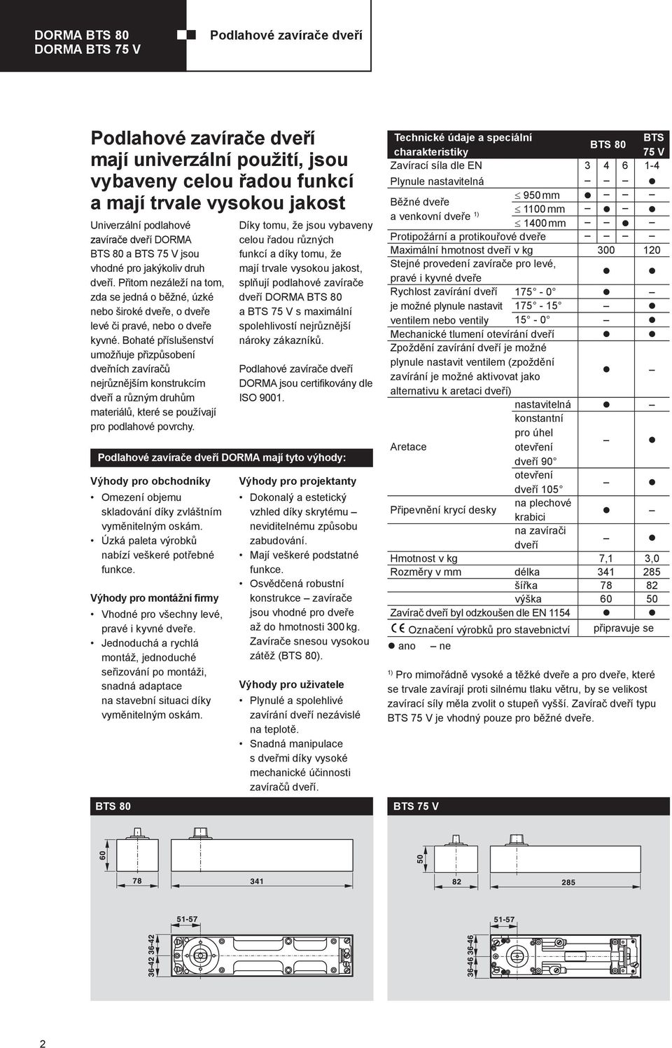Bohaté příslušenství umožňuje přizpůsobení dveřních zavíračů nejrůznějším konstrukcím dveří a různým dru hům materiálů, které se používají pro podlahové povrchy.
