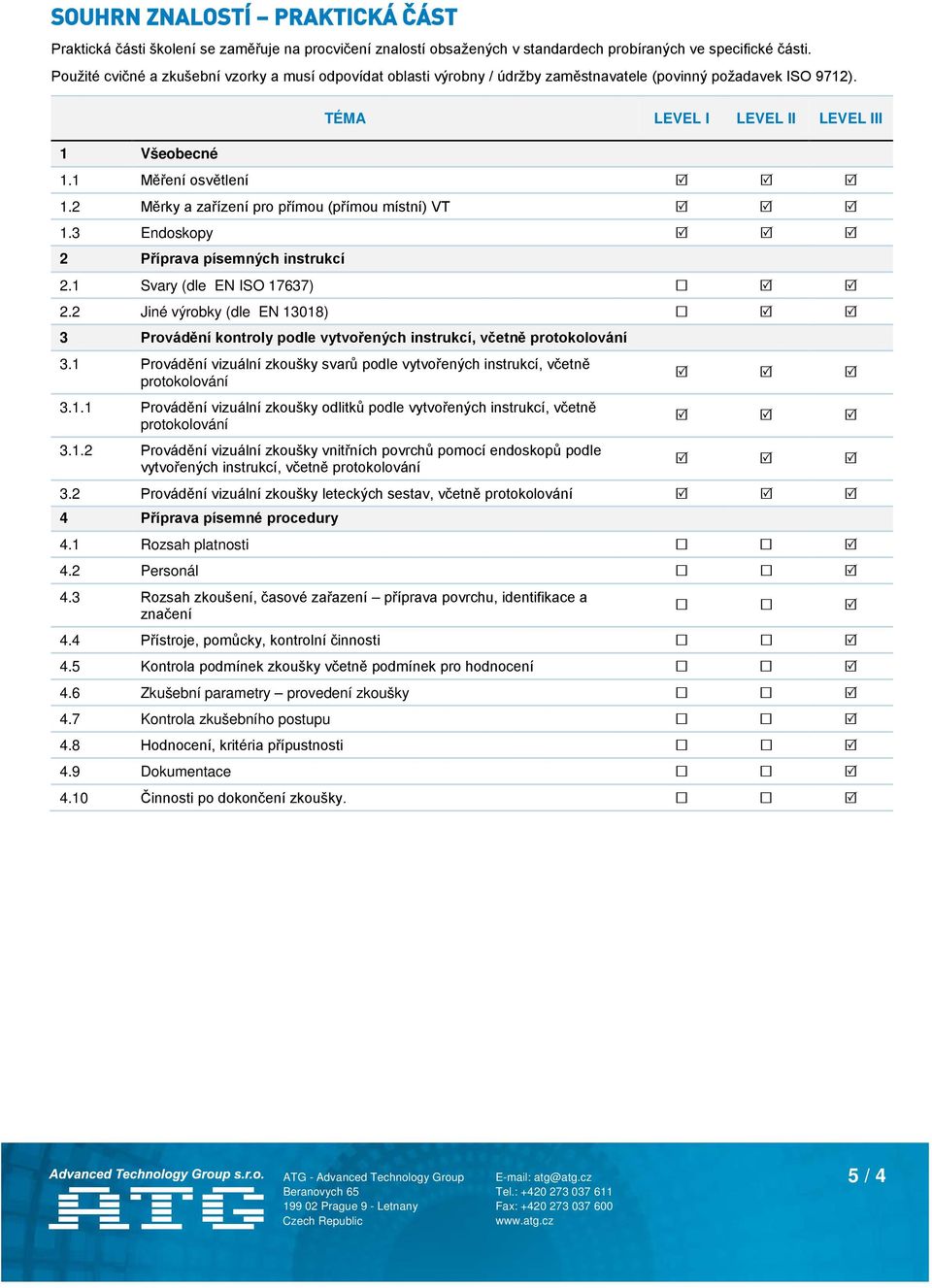 2 Měrky a zařízení pro přímou (přímou místní) VT 1.3 Endoskopy 2 Příprava písemných instrukcí 2.1 Svary (dle EN ISO 17637) 2.