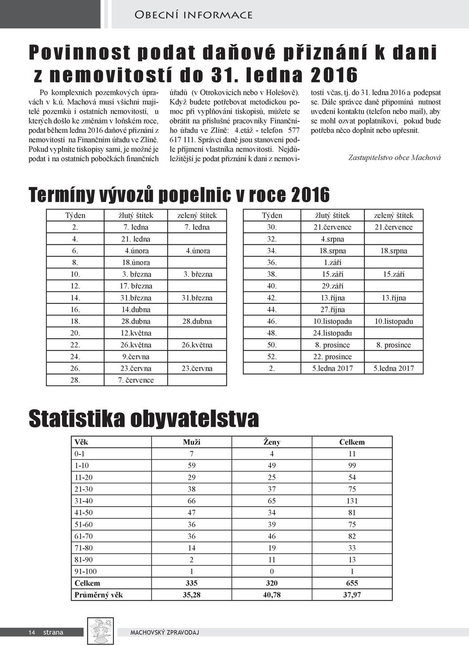 Pokud vyplníte tiskopisy sami, je možné je podat i na ostatních pobočkách finančních Termíny vývozů popelnic v roce 2016 Týden žlutý štítek zelený štítek 2. 7. ledna 7. ledna 4. 21. ledna 6. 4.února 4.