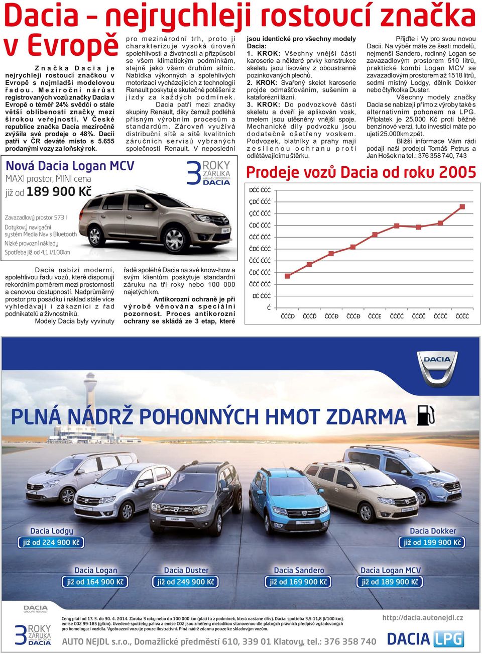 Dacia patří mezi značky skupiny Renault, díky čemuž podléhá přísným výrobním procesům a standardům. Zároveň využívá distribuční sítě a sítě kvalitních záručních servisů vybraných společností Renault.
