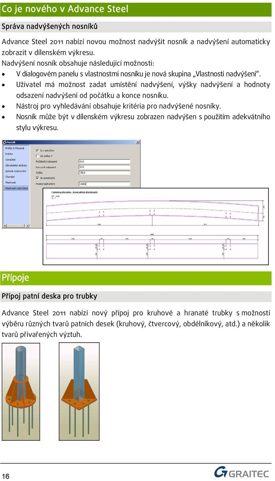 Uživatel má možnost zadat umístění nadvýšení, výšky nadvýšení a hodnoty odsazení nadvýšení od počátku a konce nosníku. Nástroj pro vyhledávání obsahuje kritéria pro nadvýšené nosníky.