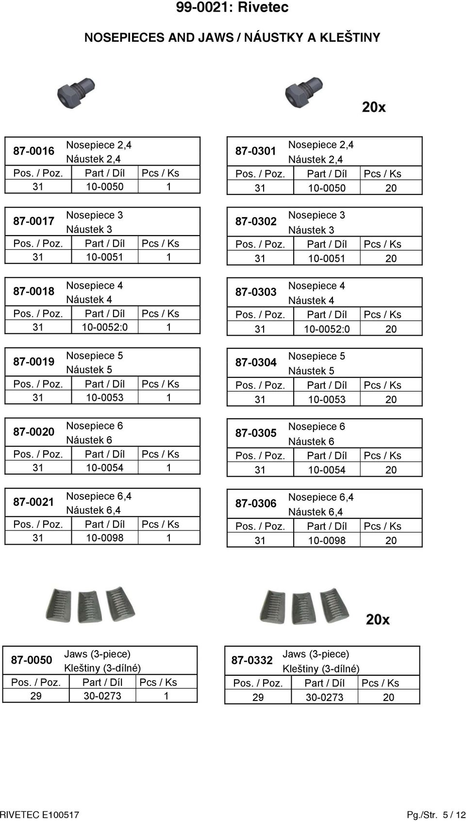 10-0050 20 87-0302 Nosepiece 3 Náustek 3 31 10-0051 20 87-0303 Nosepiece 4 Náustek 4 31 10-0052:0 20 87-0304 Nosepiece 5 Náustek 5 31 10-0053 20 87-0305 Nosepiece 6 Náustek 6 31 10-0054