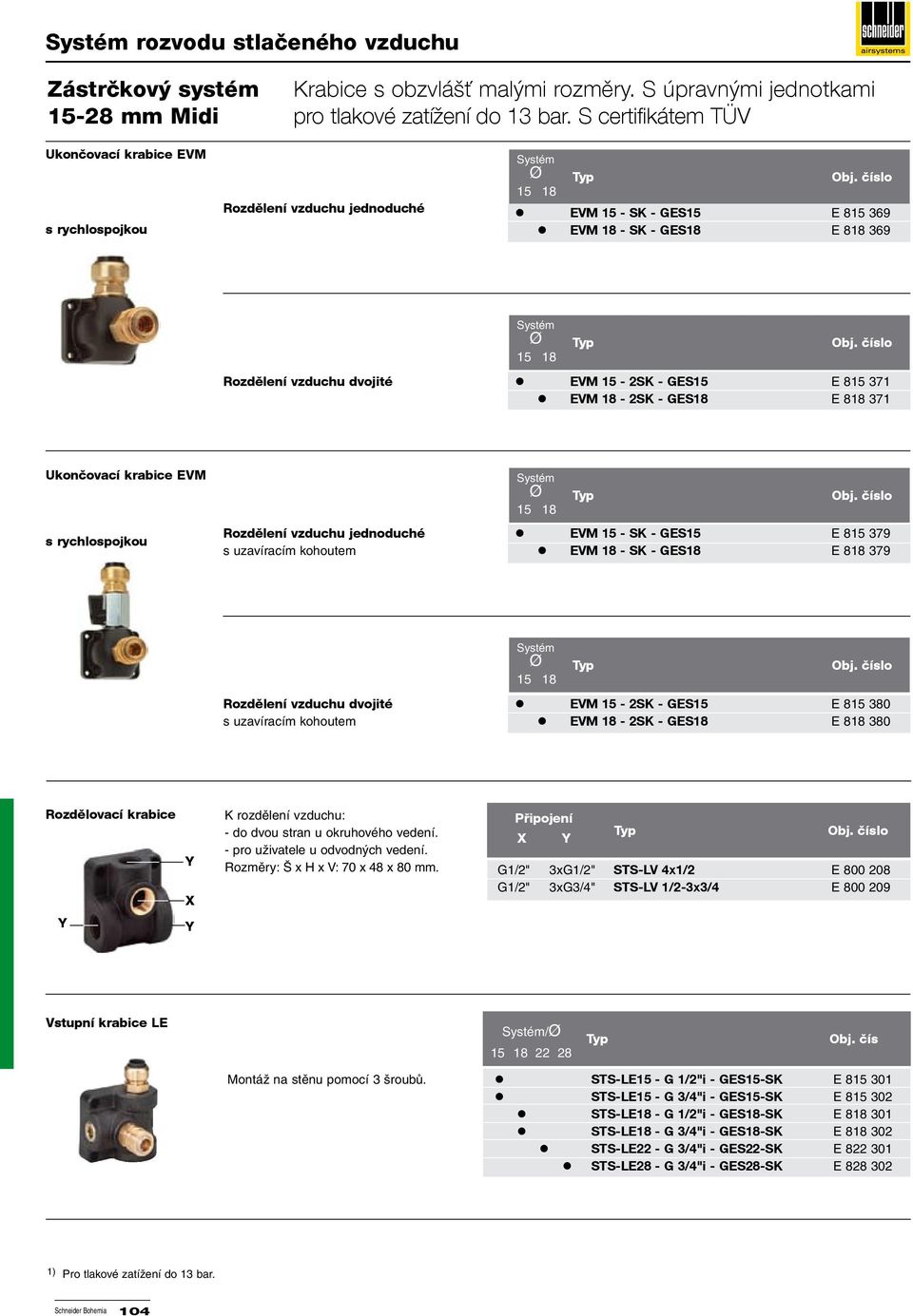 15-2SK - GES15 E 815 371 EVM 18-2SK - GES18 E 818 371 Ukončovací krabice EVM s rychlospojkou Ø lo 15 18 Rozdělení vzduchu jednoduché EVM 15 - SK - GES15 E 815 379 s uzavíracím kohoutem EVM 18 - SK -