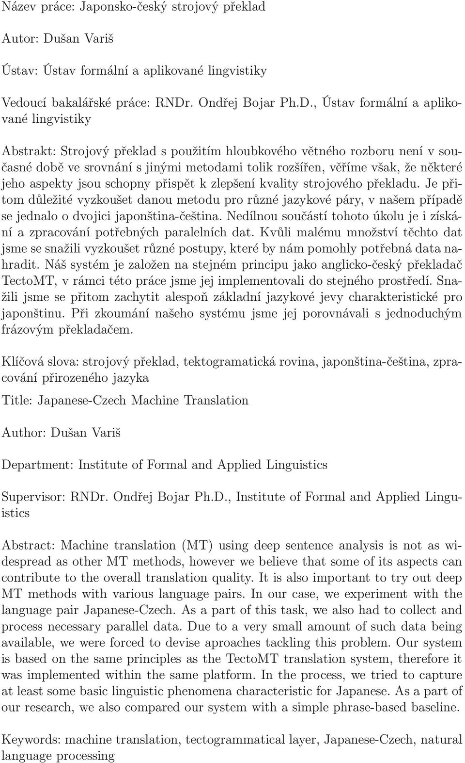 . Ondřej Bojar Ph.D.