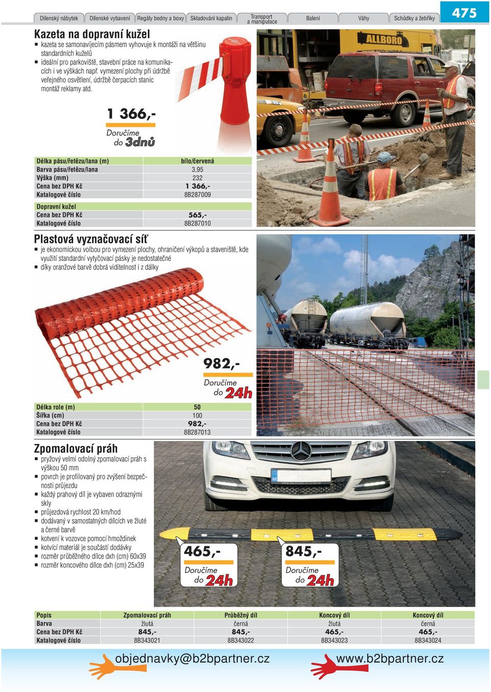 3dnů Délka pásu/řetězu/lana (m) bílo/červená Barva pásu/řetězu/lana 3,95 Výška (mm) 232 Cena bez DPH Kč 1 366,- 8B287009 Dopravní kužel Cena bez DPH Kč 565,- 8B287010 Plastová vyznačovací síť je