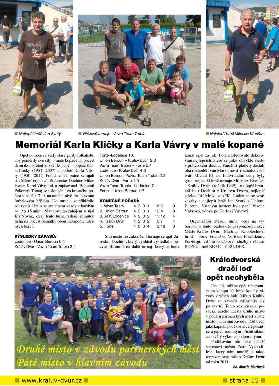 Pořadatelské práce se ujali osvědčení organizátoři Jaroslav Dochtor, Milan Exner, Karel Vávra ml. a zapisovatel Bohumil Pokorný. Turnaj se uskutečnil za krásného počasí v neděli 7. 9.