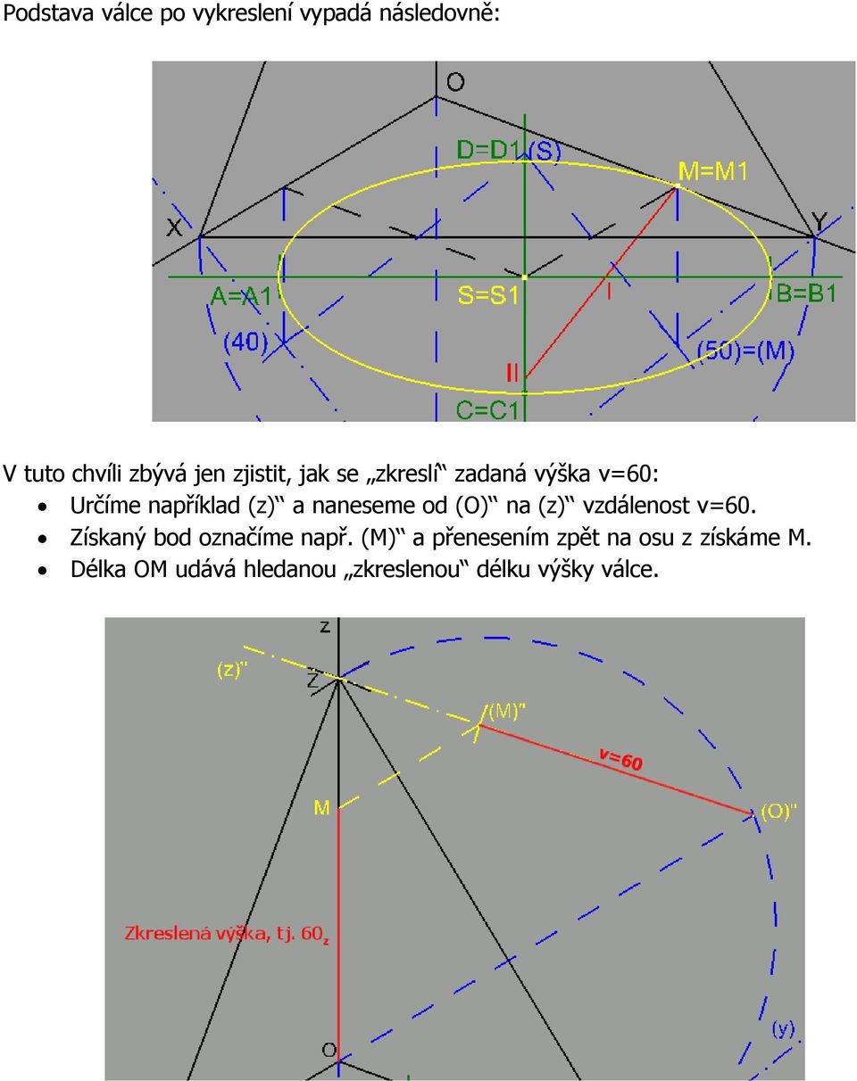 od (O) na (z) vzdálenost v=60. Získaný bod označíme např.