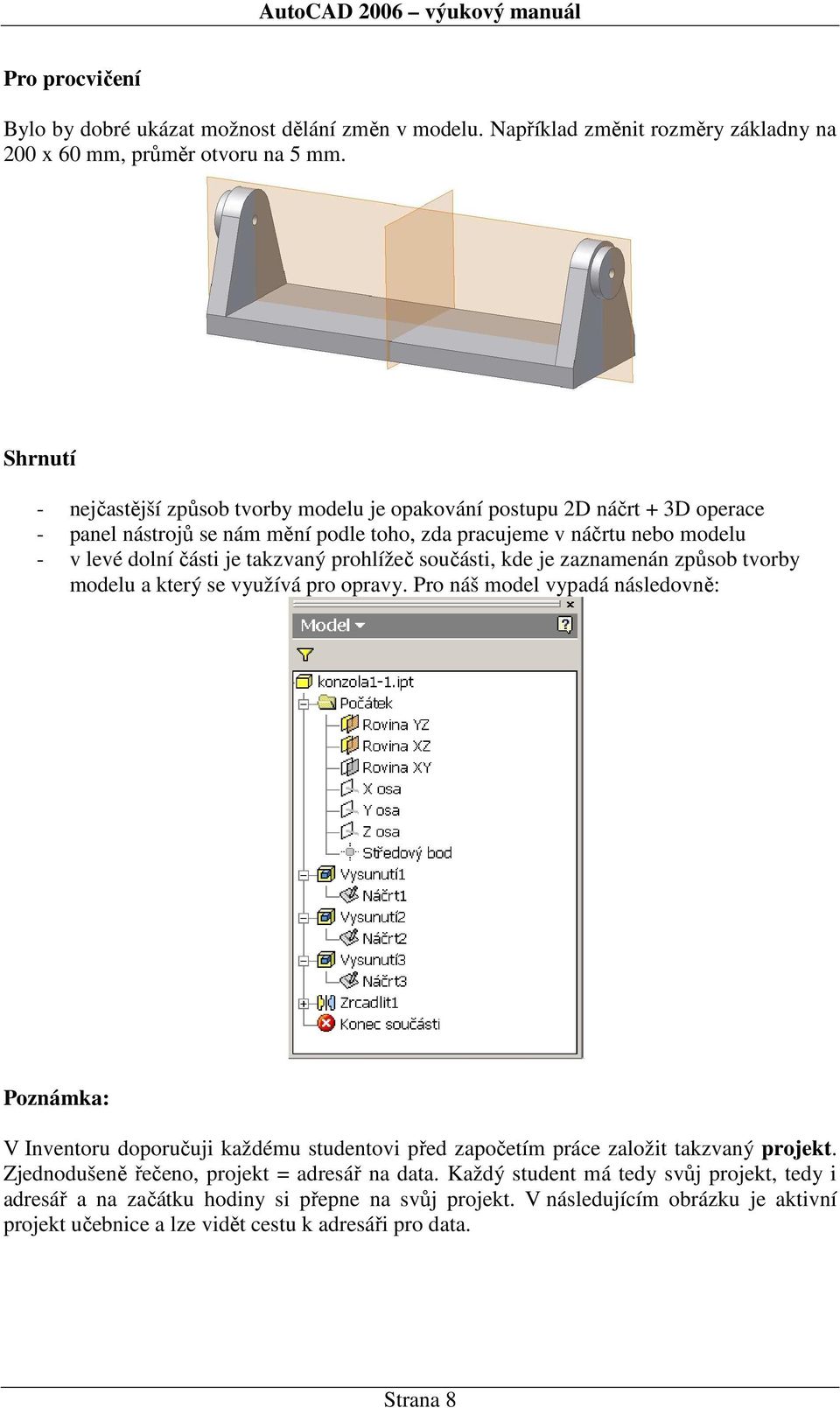 prohlížeč součásti, kde je zaznamenán způsob tvorby modelu a který se využívá pro opravy.