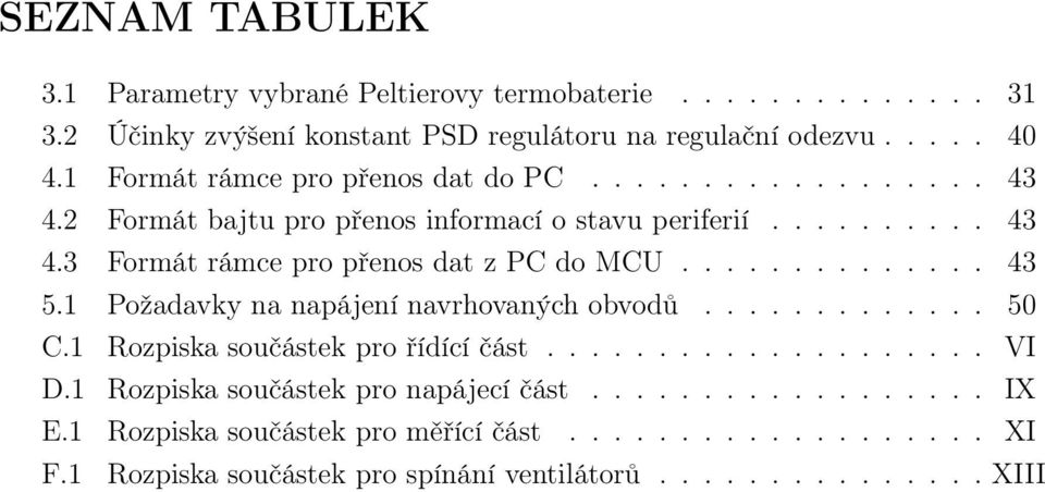 ............. 43 5.1 Požadavky na napájení navrhovaných obvodů............. 50 C.1 Rozpiska součástek pro řídící část.................... VI D.