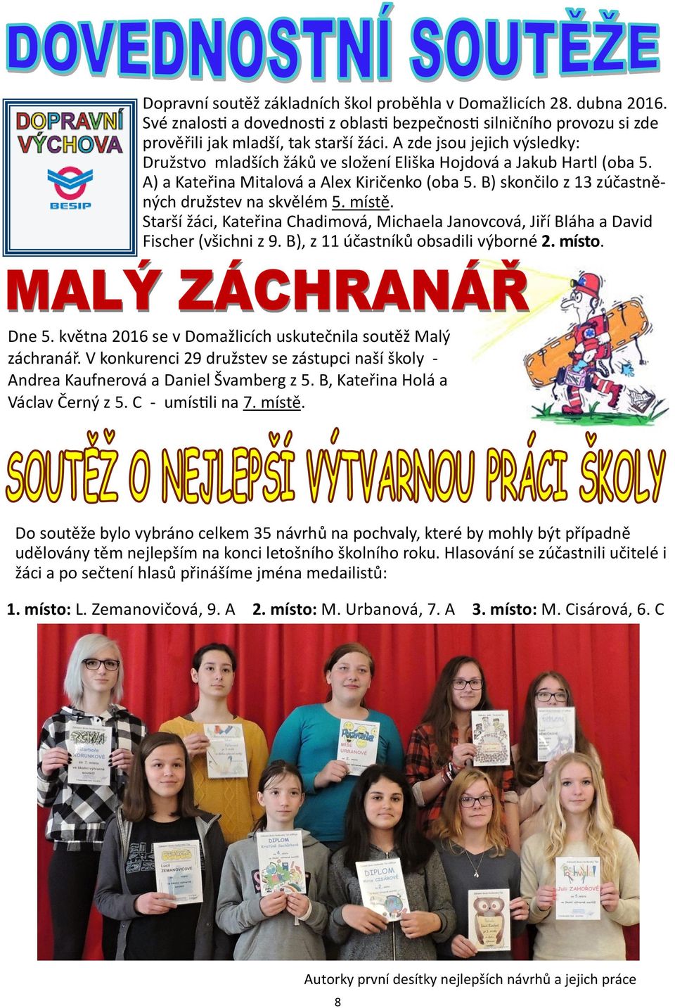místě. Starší žáci, Kateřina Chadimová, Michaela Janovcová, Jiří Bláha a David Fischer (všichni z ), z 11 účastníků obsadili výborné 2. místo. Dne 5.