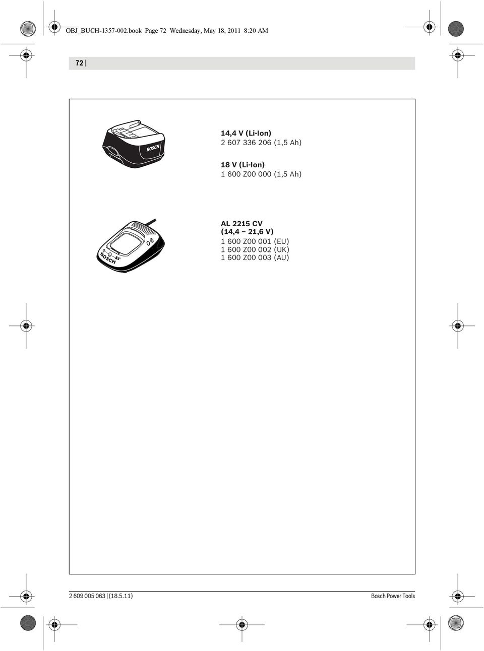 607 336 206 (1,5 Ah) 18 V (Li-Ion) 1 600 Z00 000 (1,5 Ah) AL 2215